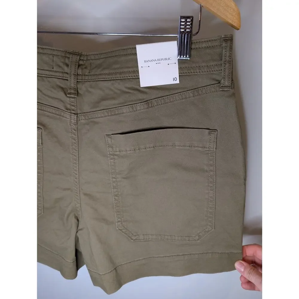 NWT Banana Republic Mid Rise Chino Shorts Olive Khaki Utility Size 10